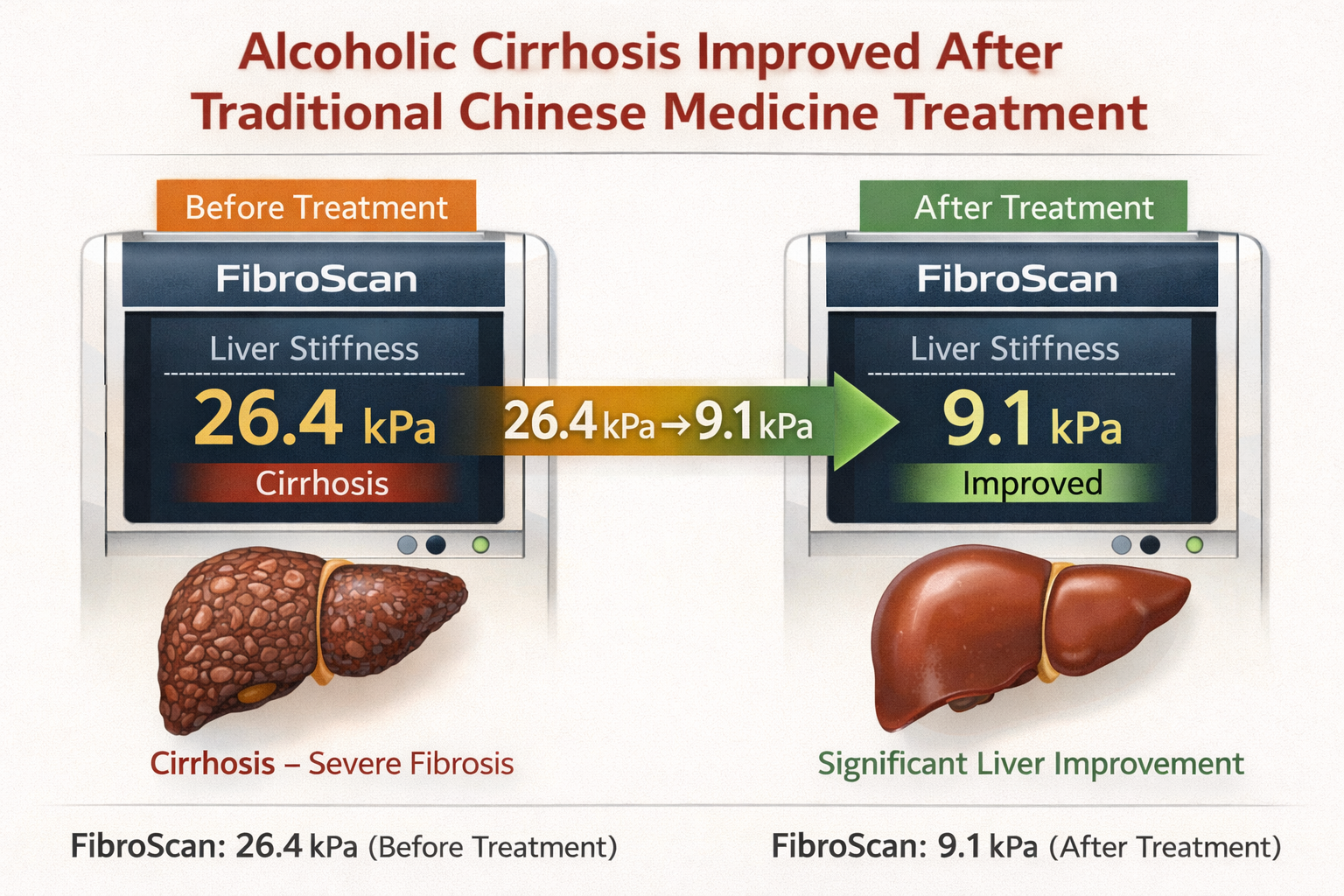 Fibroscan result 9.1 kPa reversal of cirrhosis with TCM